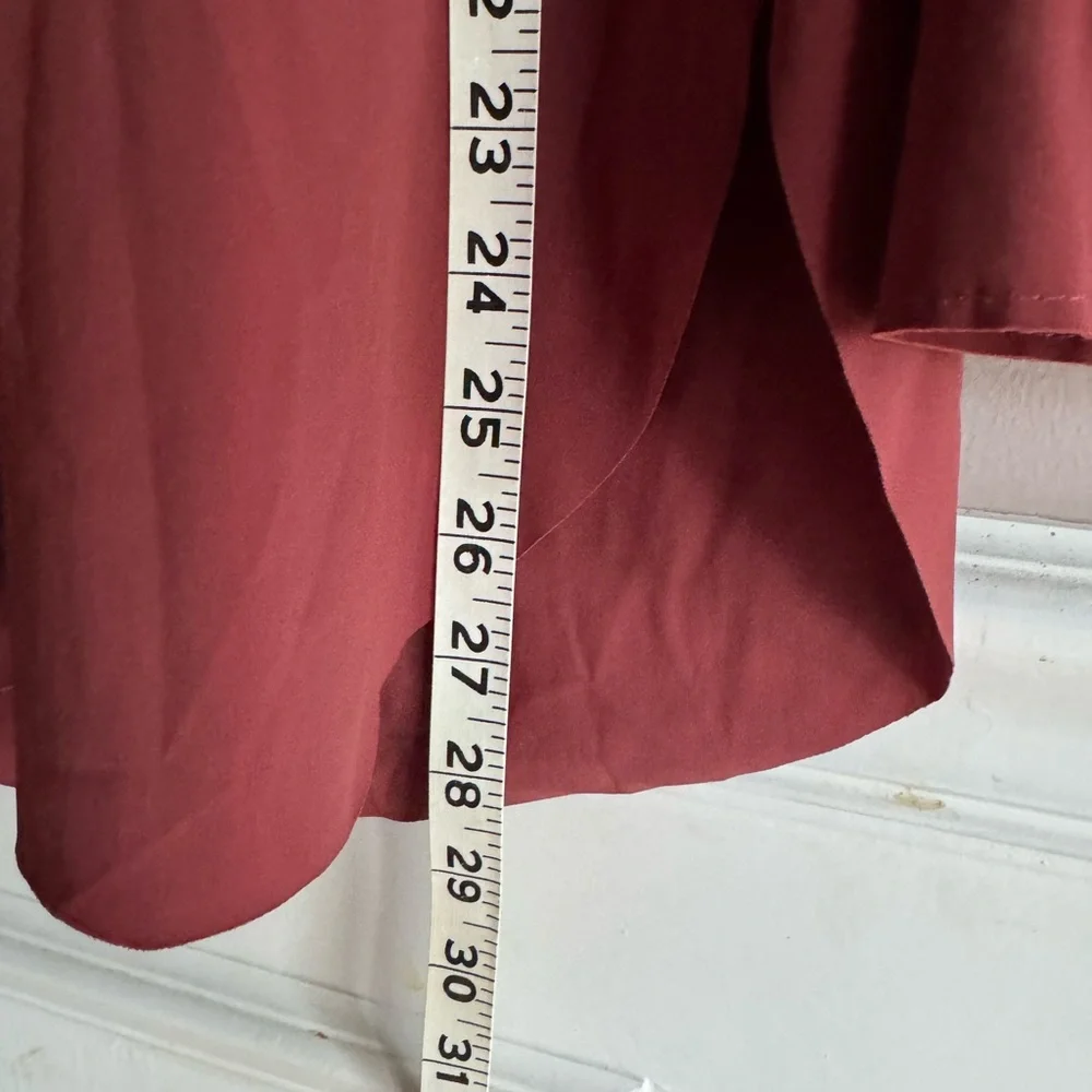 Maroon Button Down Long Length Sleeve Shirt Raw Cut Hem Womens Size Medium Red - Picture 5 of 6